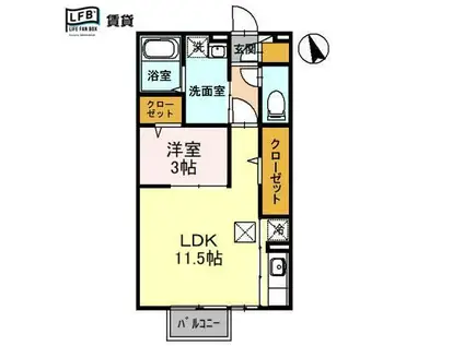 エスポワールB(1LDK/1階)の間取り写真