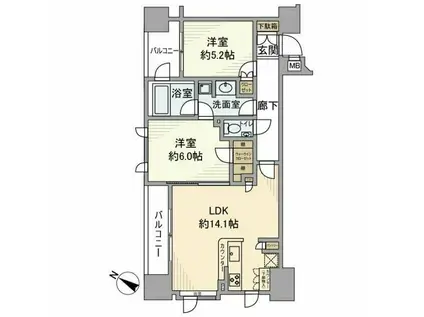 クオリア日本橋(2LDK/12階)の間取り写真