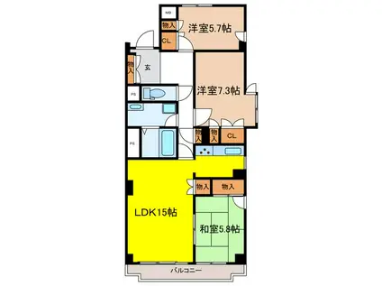 南縣レジデンス(3LDK/3階)の間取り写真