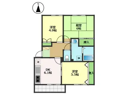 フォレスト蜂の巣II(3DK/2階)の間取り写真