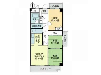スカール西条(3LDK/1階)の間取り写真