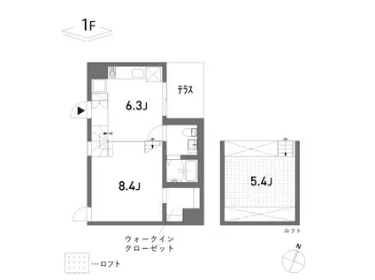 COLLAGE HOUSE(1DK/1階)の間取り写真