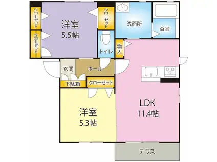フォレストコート(2LDK/1階)の間取り写真