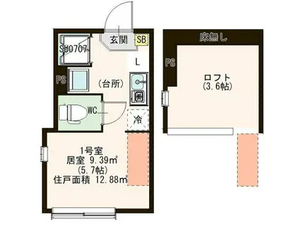 メゾン・ド・シャルール(ワンルーム/1階)の間取り写真