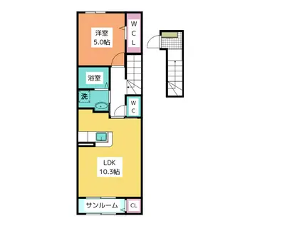 アイウィングII(1LDK/2階)の間取り写真