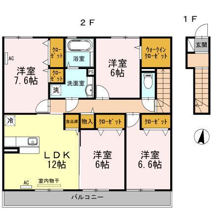 ラ・フォンテB(4LDK/2階)の間取り写真