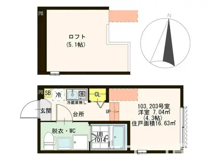 ハーモニーテラス梅島V(ワンルーム/1階)の間取り写真