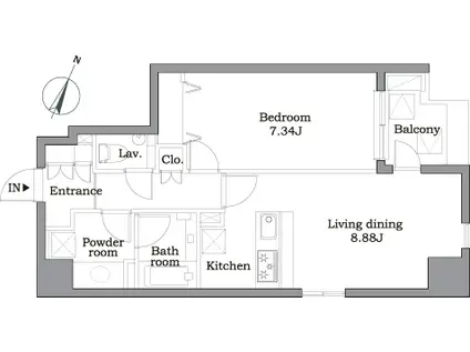 レジディア東麻布(1LDK/8階)の間取り写真