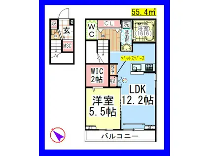 AF ペット共生・MKレジデンス5(1LDK/2階)の間取り写真