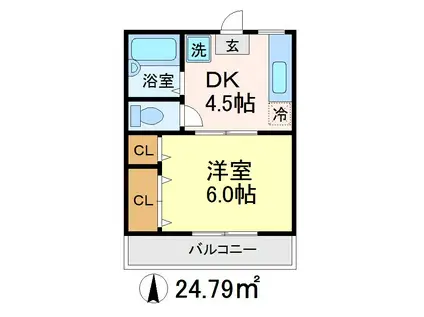 ヴィラ栄(1K/2階)の間取り写真