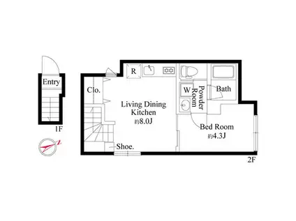 ウッドクレスト羽田レジデンス(1LDK/2階)の間取り写真