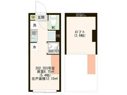 琴苑テラスときわ台(ワンルーム/2階)の間取り写真