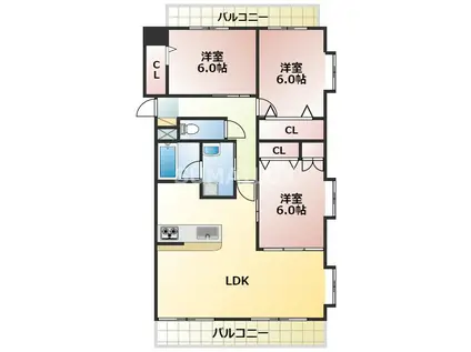 シオール壱番館(3LDK/4階)の間取り写真