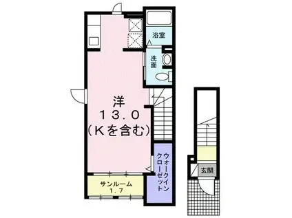 オークランドフィオーレ(ワンルーム/2階)の間取り写真