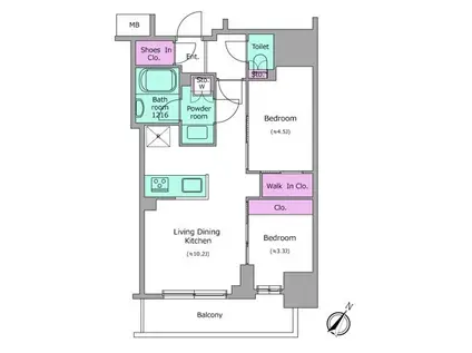 アーバネックス日本橋茅場町(2LDK/8階)の間取り写真
