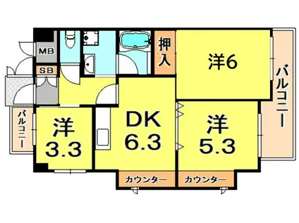 ROYAL浜芦屋(3DK/1階)の間取り写真
