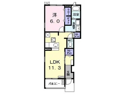 ラフィネ G(1LDK/1階)の間取り写真