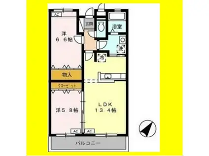 サンライズ瀬名川(2LDK/2階)の間取り写真
