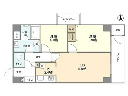 JR山手線 恵比寿駅 地上7階建 2LDK(2LDK/4階)の間取り写真
