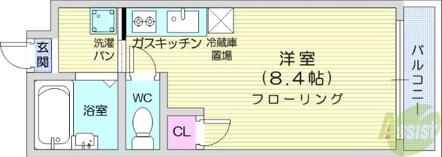 リエス河原町東(ワンルーム/4階)の間取り写真
