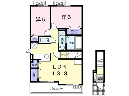 プロムナード シエル(2LDK/2階)の間取り写真
