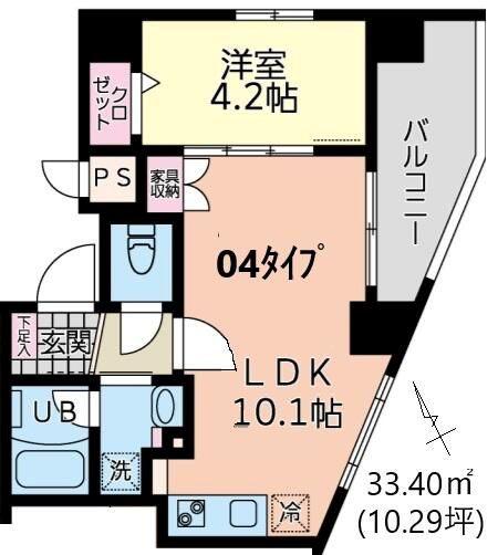 イーストサイド(1LDK/8階)の間取り写真