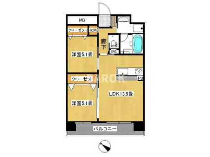 平尾フクセンビル(2LDK/4階)の間取り写真