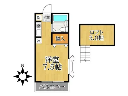 ニューアローズM1(ワンルーム/2階)の間取り写真