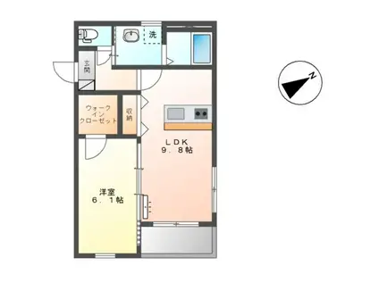 熊谷市新堀スイートテラス(1LDK/2階)の間取り写真