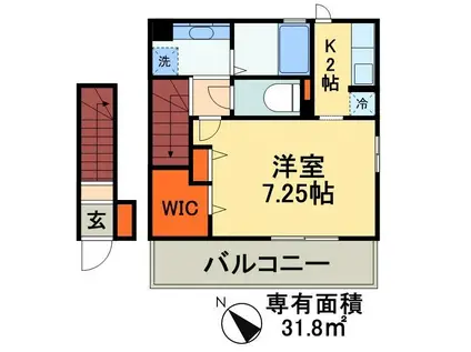 プランドール(1K/2階)の間取り写真