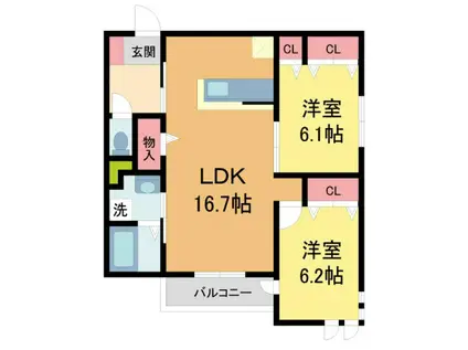 プリマヴェーラ苦楽園(2LDK/3階)の間取り写真