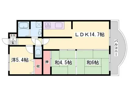 手柄アートスカイハイツ(3LDK/4階)の間取り写真