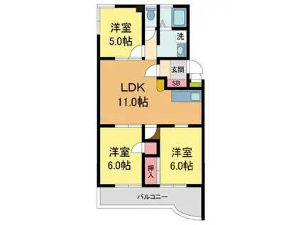 グランポ-ト宝塚(3LDK/2階)の間取り写真