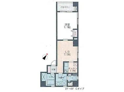 スクエアードコート日本橋人形町(1LDK/2階)の間取り写真