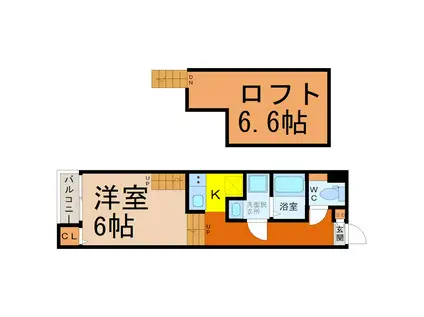 ハーモニーテラス四番II(1SK/2階)の間取り写真