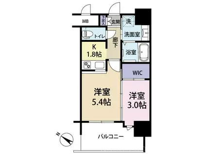 エンクレスト博多駅前ART(2K/4階)の間取り写真