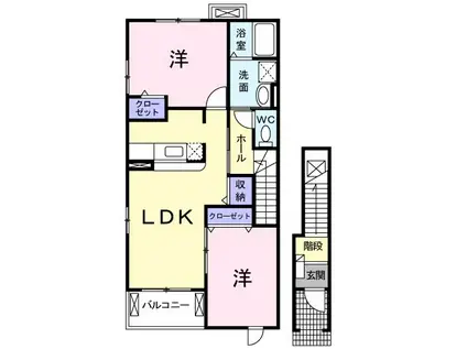 植松グランコートB(2LDK/2階)の間取り写真