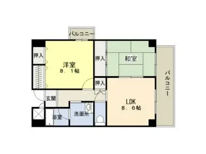 フローラ仙水(2LDK/3階)の間取り写真