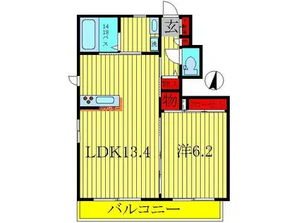 ラ・シェール(1LDK/1階)の間取り写真