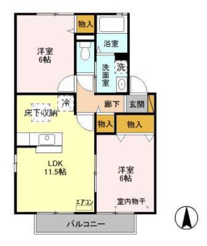 ヴェルクレール1・2番館(2LDK/2階)の間取り写真