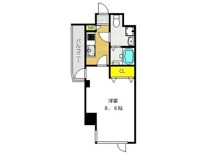 アリビオ長柄(1K/6階)の間取り写真