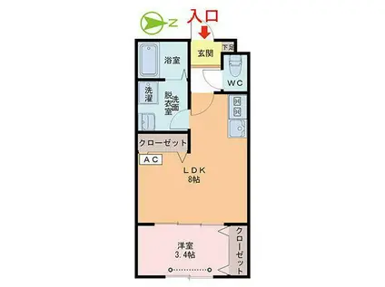 URBAN BRANZ SQUARE I棟(1LDK/2階)の間取り写真