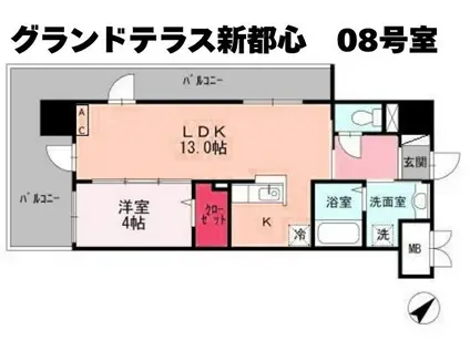 グランドテラス新都心(1LDK/2階)の間取り写真