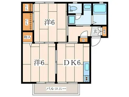 ヴェルドミールC棟(2DK/1階)の間取り写真