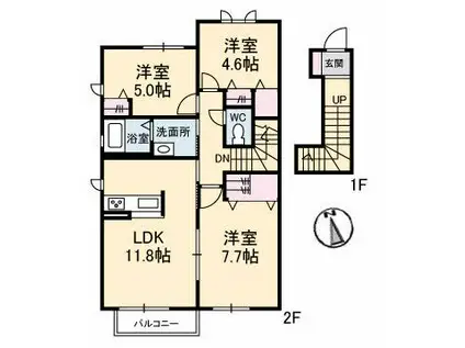 アネーロA棟(3LDK/2階)の間取り写真