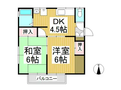 コーポ田中 A棟(2DK/2階)の間取り写真