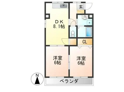 ライフステージ元木家持(2DK/2階)の間取り写真