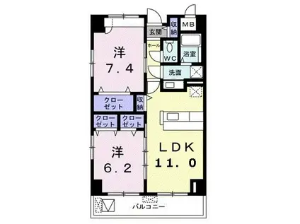 プレシオール小幡(2LDK/7階)の間取り写真