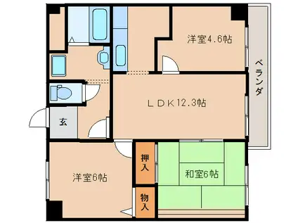 カーサフラッシュナカイ(3LDK/6階)の間取り写真