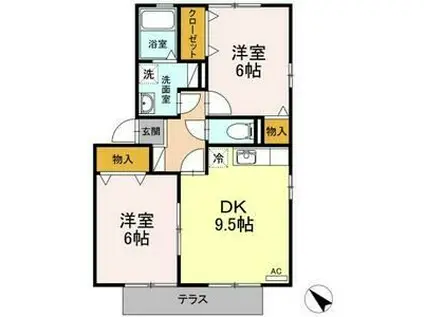 カーサソレイユ A棟(2DK/1階)の間取り写真